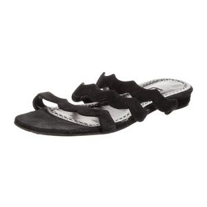 Manolo Blahnik scalloped slide sandal black